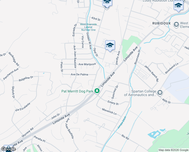 map of restaurants, bars, coffee shops, grocery stores, and more near 5425 Golden West Avenue in Riverside