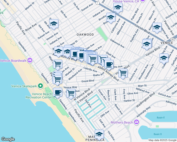 map of restaurants, bars, coffee shops, grocery stores, and more near 509 Altair Place in Los Angeles