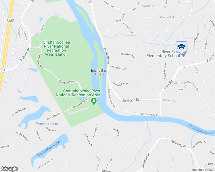 map of restaurants, bars, coffee shops, grocery stores, and more near 1279 Old Riverside Road in Roswell