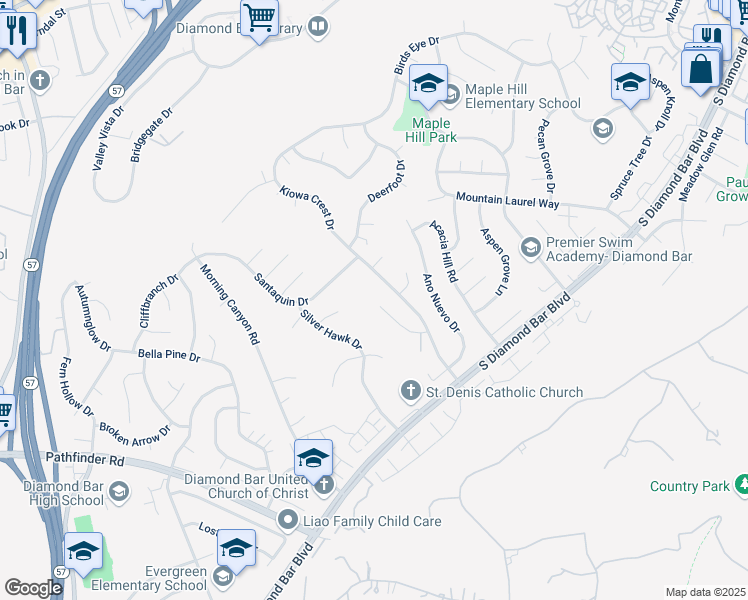 map of restaurants, bars, coffee shops, grocery stores, and more near 1800 Tintah Drive in Diamond Bar