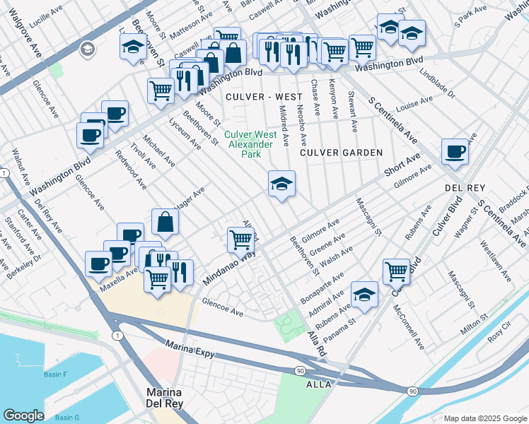 map of restaurants, bars, coffee shops, grocery stores, and more near 4334 Lyceum Avenue in Los Angeles