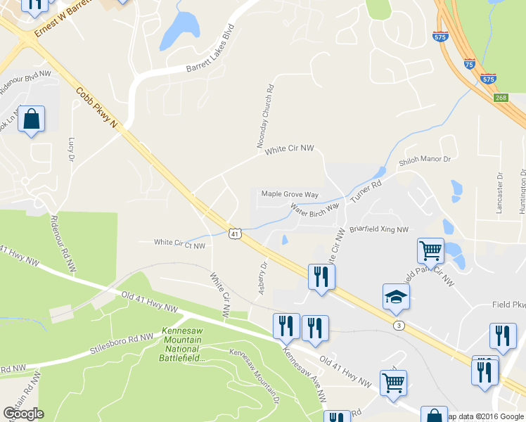 map of restaurants, bars, coffee shops, grocery stores, and more near 735 Pear Grove PI Northwest in Marietta