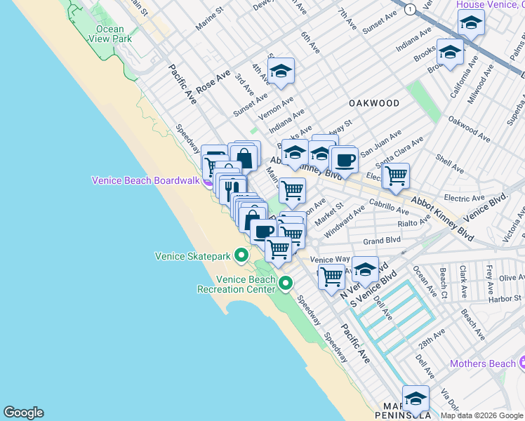 map of restaurants, bars, coffee shops, grocery stores, and more near Clubhouse Avenue in Los Angeles