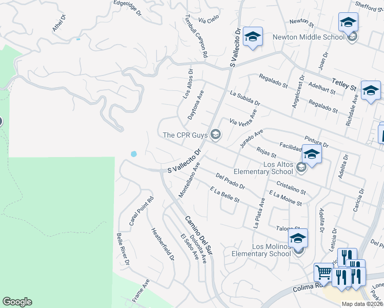 map of restaurants, bars, coffee shops, grocery stores, and more near 15266 El Selinda Drive in Hacienda Heights