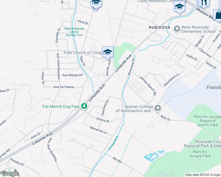 map of restaurants, bars, coffee shops, grocery stores, and more near 6000 Limonite Avenue in Riverside