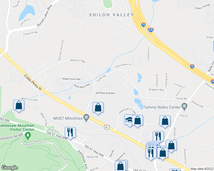 map of restaurants, bars, coffee shops, grocery stores, and more near 384 Roseglen Drive Northwest in Marietta