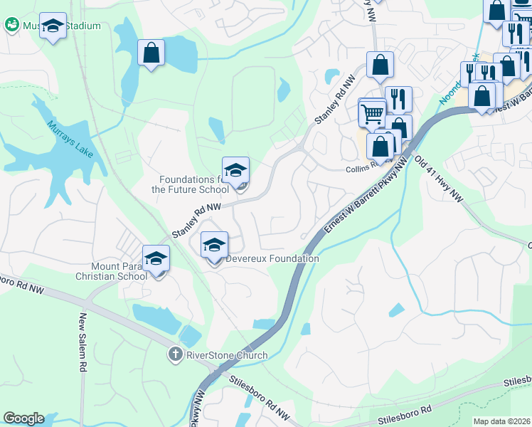 map of restaurants, bars, coffee shops, grocery stores, and more near 1433 Lady Slipper Ct NW in Kennesaw