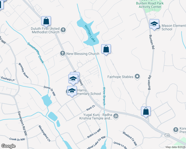 map of restaurants, bars, coffee shops, grocery stores, and more near 2872 Evanshire Avenue in Duluth