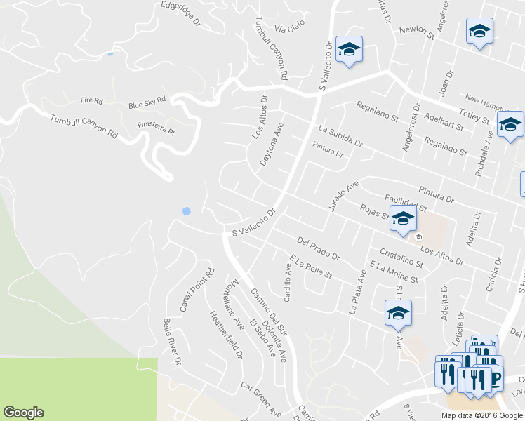 map of restaurants, bars, coffee shops, grocery stores, and more near 15258 El Selinda Drive in Hacienda Heights