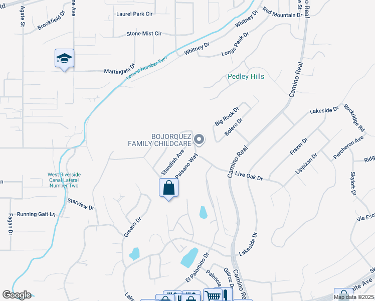 map of restaurants, bars, coffee shops, grocery stores, and more near 7860 Standish Avenue in Riverside