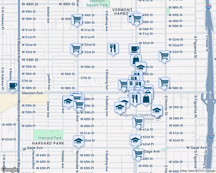 map of restaurants, bars, coffee shops, grocery stores, and more near in Los Angeles