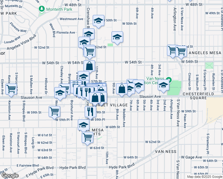 map of restaurants, bars, coffee shops, grocery stores, and more near 5729 9th Avenue in Los Angeles