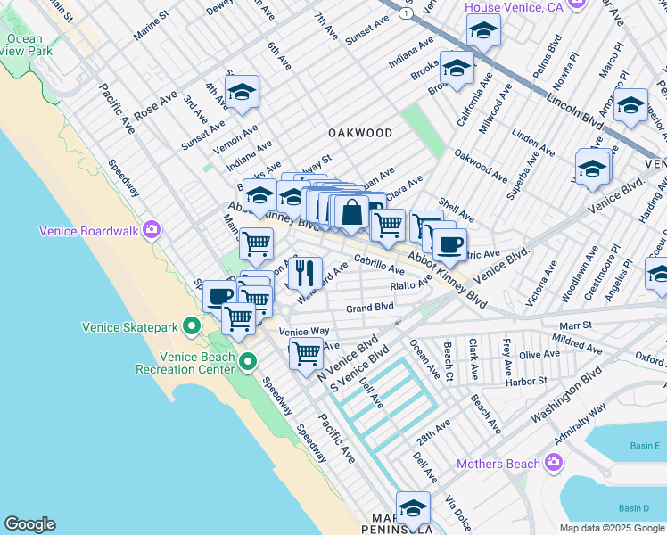 map of restaurants, bars, coffee shops, grocery stores, and more near in Los Angeles