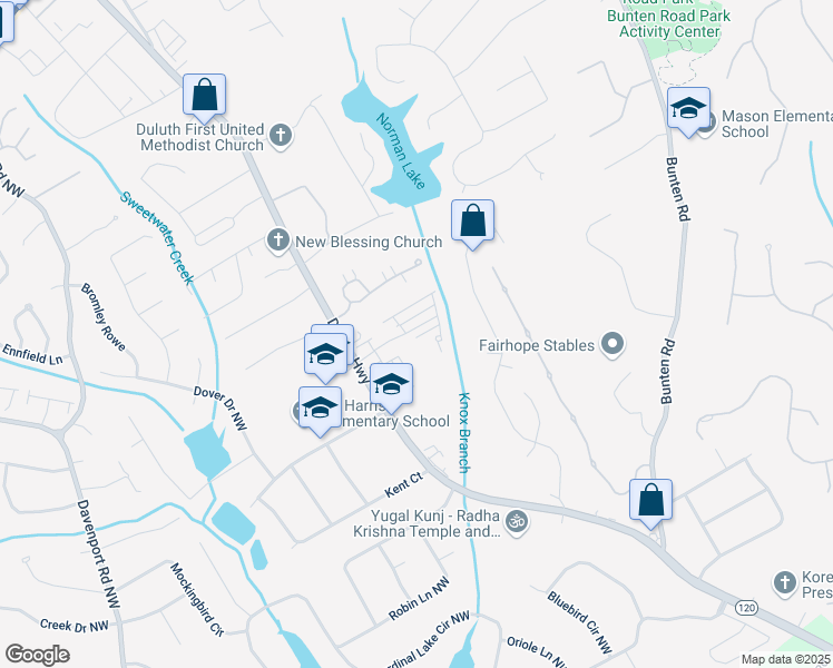 map of restaurants, bars, coffee shops, grocery stores, and more near 2862 Evanshire Avenue in Duluth