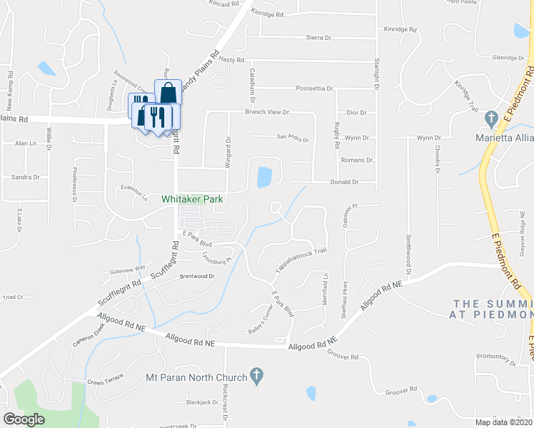 map of restaurants, bars, coffee shops, grocery stores, and more near 1676 Lightfoot Circle in Marietta