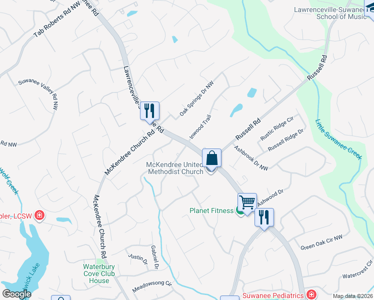 map of restaurants, bars, coffee shops, grocery stores, and more near 602 Brighton Drive Northwest in Lawrenceville