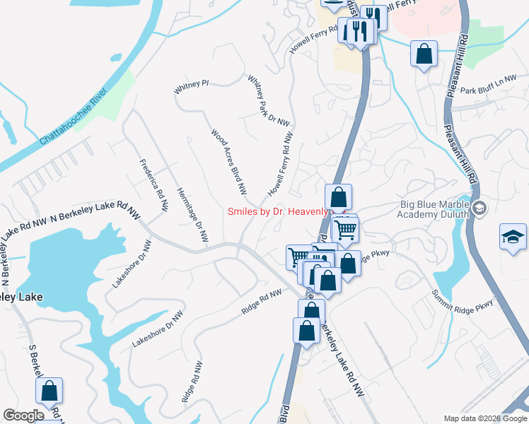 map of restaurants, bars, coffee shops, grocery stores, and more near 4126 Howell Ferry Road Northwest in Duluth