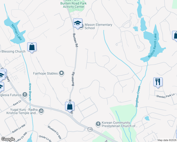 map of restaurants, bars, coffee shops, grocery stores, and more near 2715 Eudora Trail in Duluth