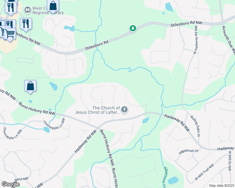 map of restaurants, bars, coffee shops, grocery stores, and more near 1320 Dungan Drive Northwest in Kennesaw