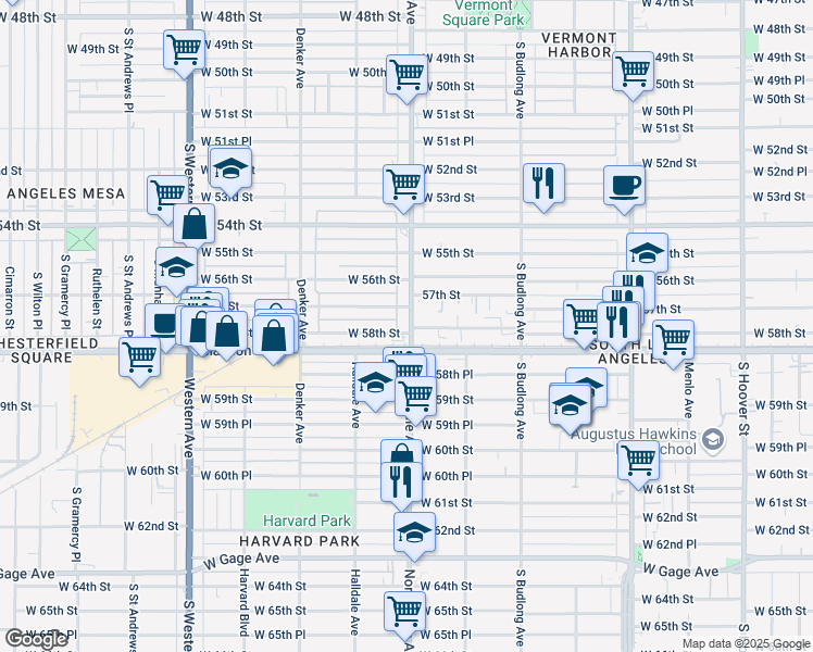 map of restaurants, bars, coffee shops, grocery stores, and more near 5721 Normandie Avenue in Los Angeles
