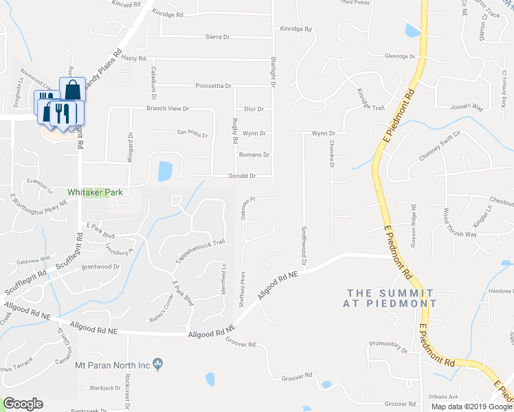 map of restaurants, bars, coffee shops, grocery stores, and more near 1516 Oakmoor Pl in Marietta