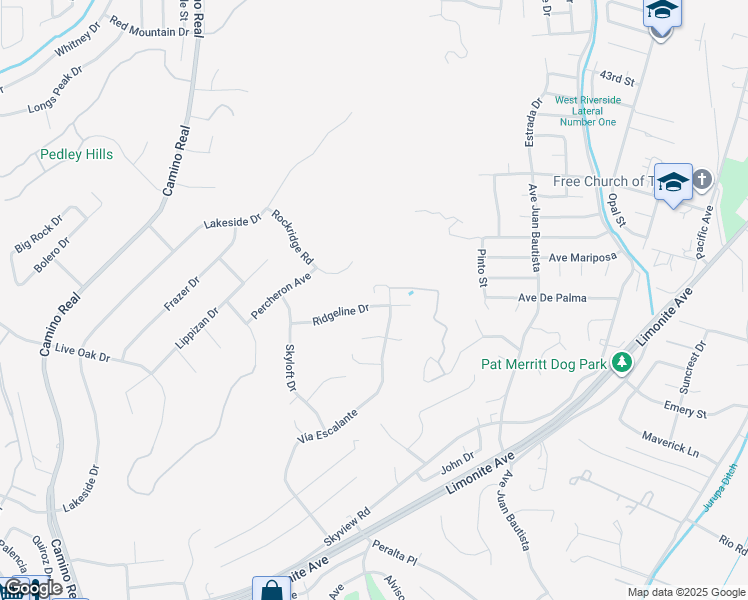 map of restaurants, bars, coffee shops, grocery stores, and more near 7165 Ridgeline Drive in Riverside