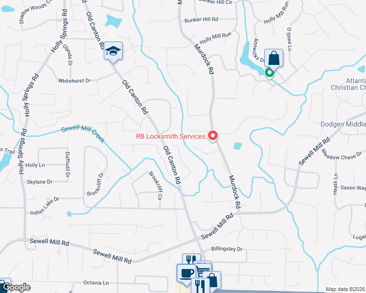 map of restaurants, bars, coffee shops, grocery stores, and more near 3024 Manning Drive in Marietta