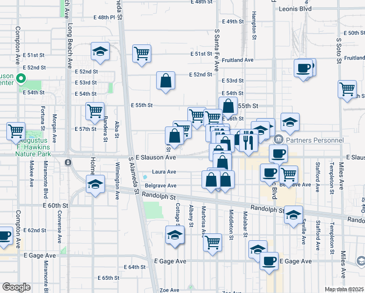 map of restaurants, bars, coffee shops, grocery stores, and more near 5798 S Anderson St in Vernon