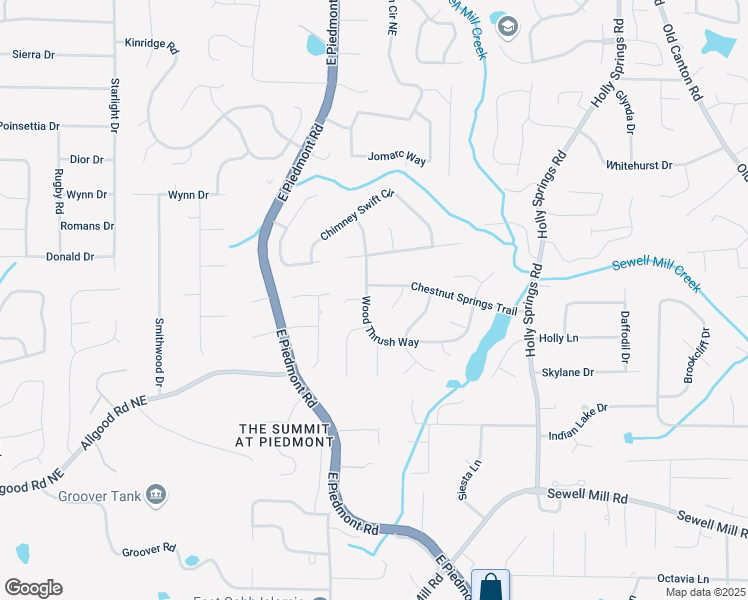 map of restaurants, bars, coffee shops, grocery stores, and more near 1477 Wood Thrush Way in Marietta