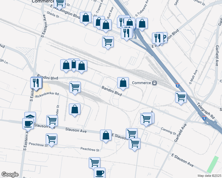 map of restaurants, bars, coffee shops, grocery stores, and more near in Commerce