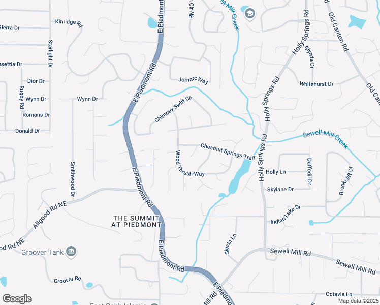 map of restaurants, bars, coffee shops, grocery stores, and more near 1477 Wood Thrush Way in Marietta