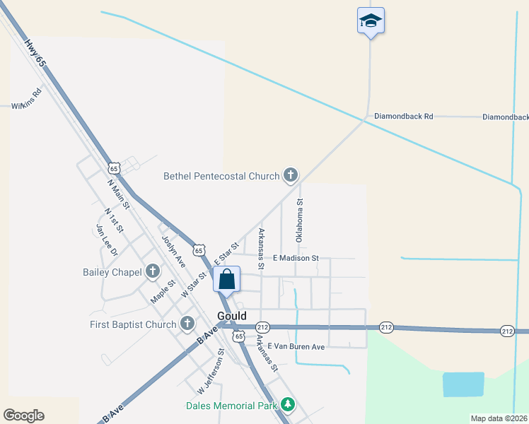 map of restaurants, bars, coffee shops, grocery stores, and more near 403 East Star Street in Gould