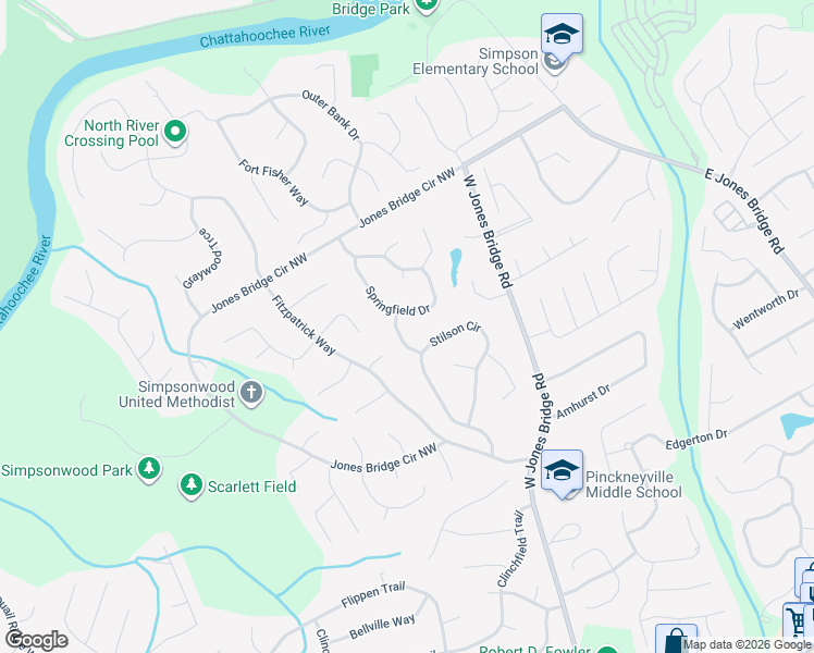 map of restaurants, bars, coffee shops, grocery stores, and more near 4396 Fielding Ln in Norcross
