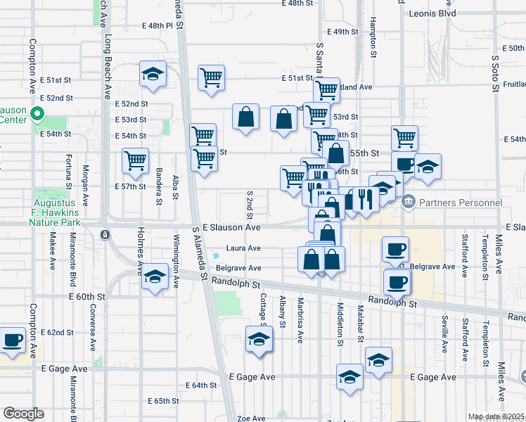 map of restaurants, bars, coffee shops, grocery stores, and more near 5798 S Anderson St in Vernon