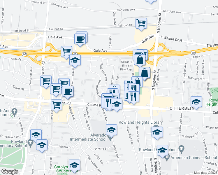 map of restaurants, bars, coffee shops, grocery stores, and more near 1533 Greenport Avenue in Rowland Heights