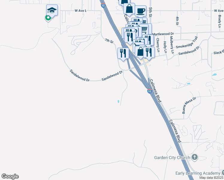 map of restaurants, bars, coffee shops, grocery stores, and more near in Calimesa