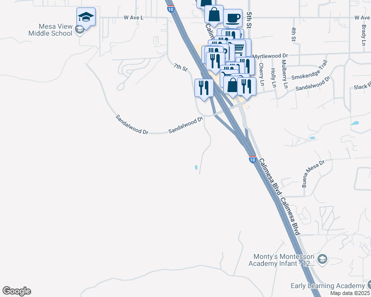 map of restaurants, bars, coffee shops, grocery stores, and more near 35625 Champagne Drive in Calimesa