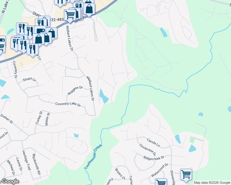 map of restaurants, bars, coffee shops, grocery stores, and more near 205 Muirfield Way in Lexington