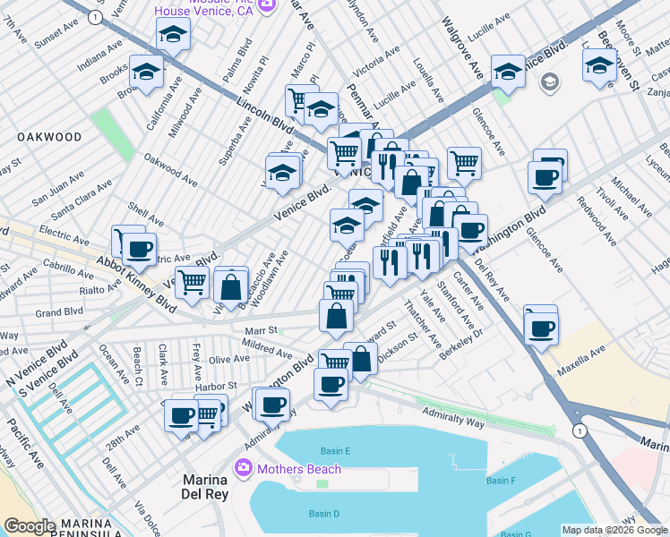 map of restaurants, bars, coffee shops, grocery stores, and more near 805 Coeur D Alene Avenue in Los Angeles