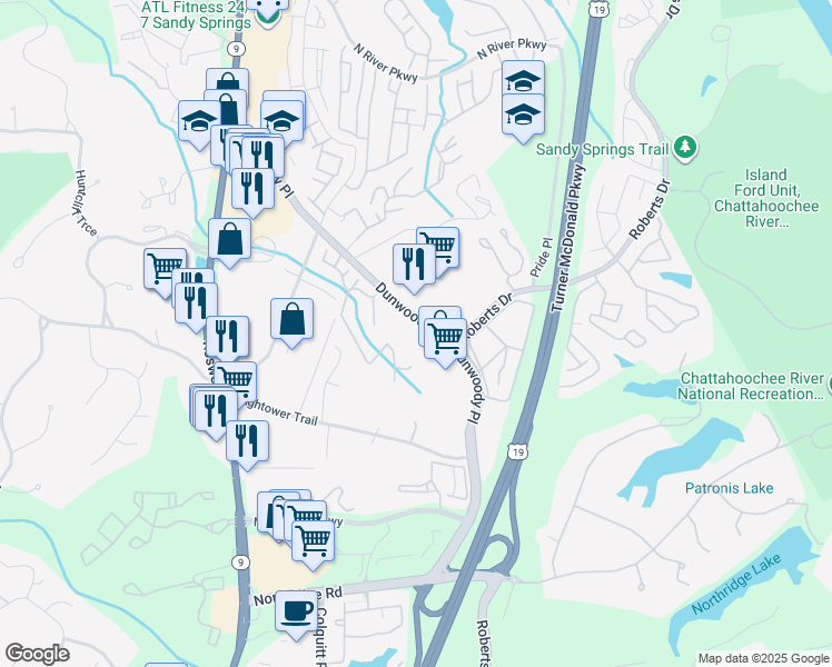 map of restaurants, bars, coffee shops, grocery stores, and more near in Sandy Springs