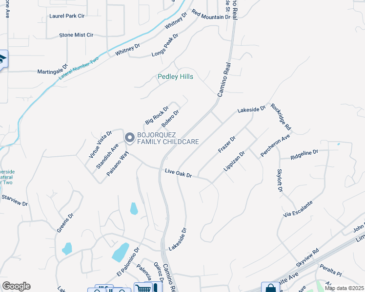 map of restaurants, bars, coffee shops, grocery stores, and more near 5408 Camino Real in Riverside