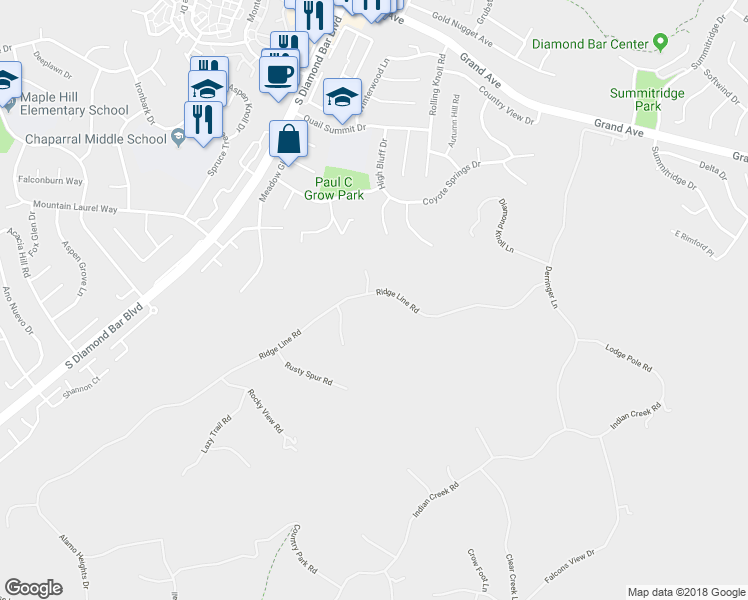 map of restaurants, bars, coffee shops, grocery stores, and more near 23504 Ridge Line Road in Diamond Bar