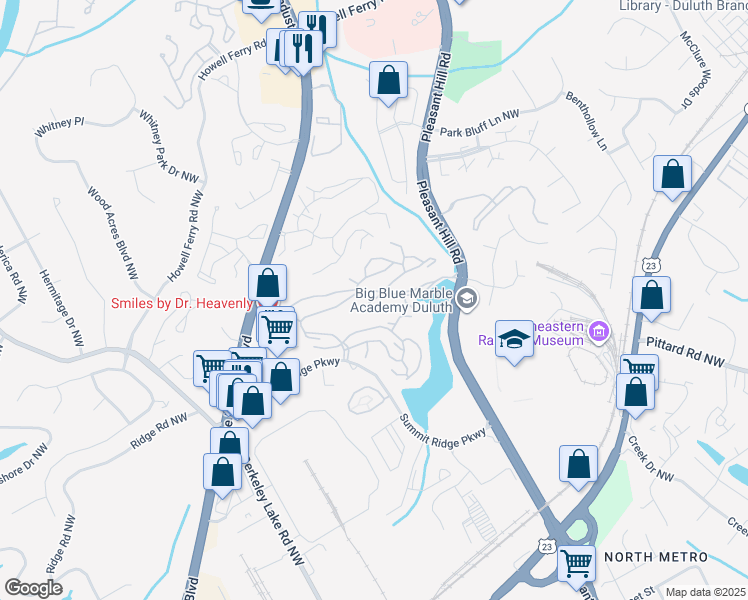 map of restaurants, bars, coffee shops, grocery stores, and more near 3100 Tree Summit Parkway Northwest in Duluth