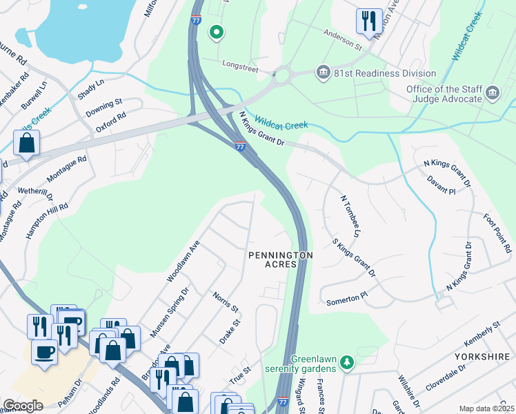 map of restaurants, bars, coffee shops, grocery stores, and more near 1422 Cedar Terrace in Columbia