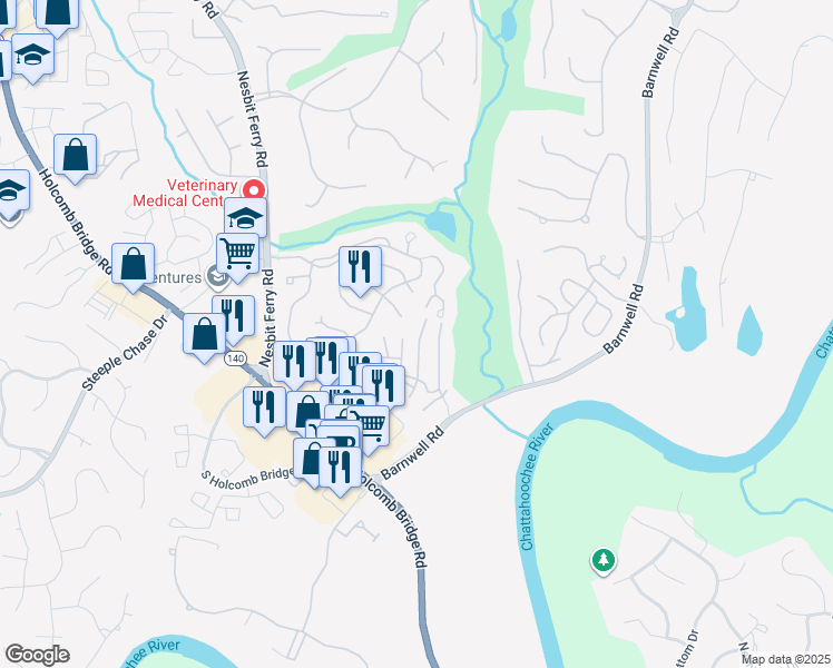 map of restaurants, bars, coffee shops, grocery stores, and more near 703 Cypress Pointe Street in Alpharetta