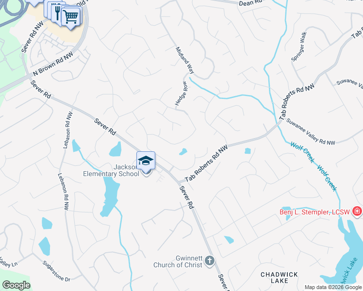 map of restaurants, bars, coffee shops, grocery stores, and more near 1051 Steeple Run in Lawrenceville