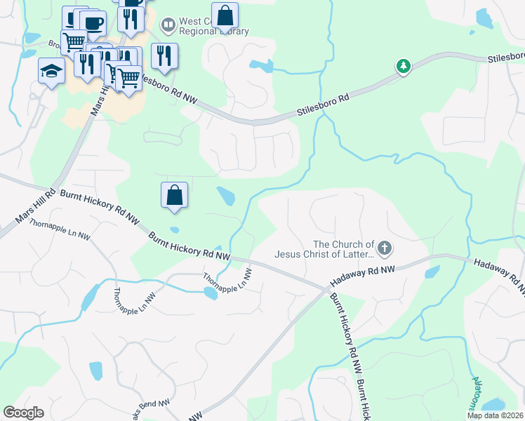 map of restaurants, bars, coffee shops, grocery stores, and more near 5000 Burnt Hickory Road Northwest in Kennesaw