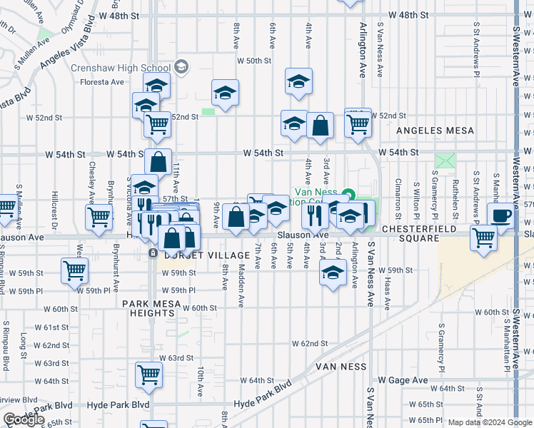 map of restaurants, bars, coffee shops, grocery stores, and more near in Los Angeles County