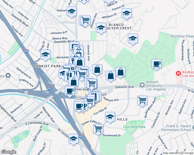 map of restaurants, bars, coffee shops, grocery stores, and more near 6305 Hannum Avenue in Culver City
