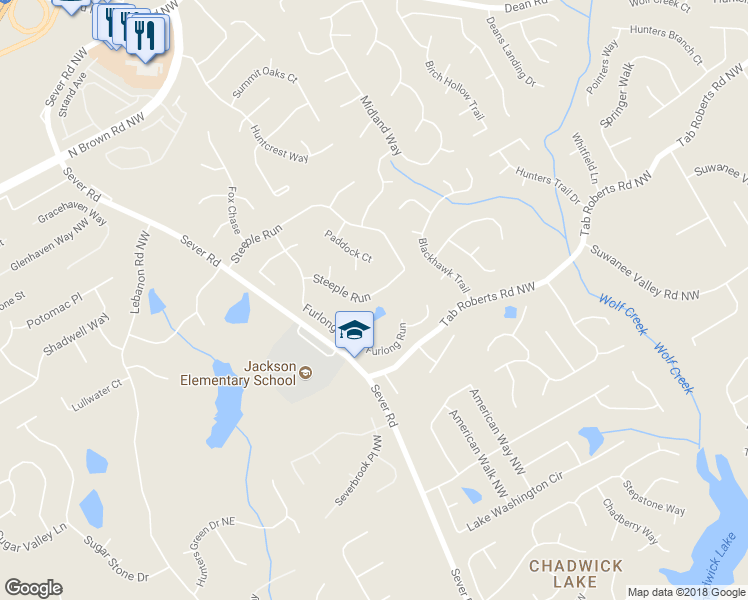 map of restaurants, bars, coffee shops, grocery stores, and more near 1051 Steeple Run in Lawrenceville